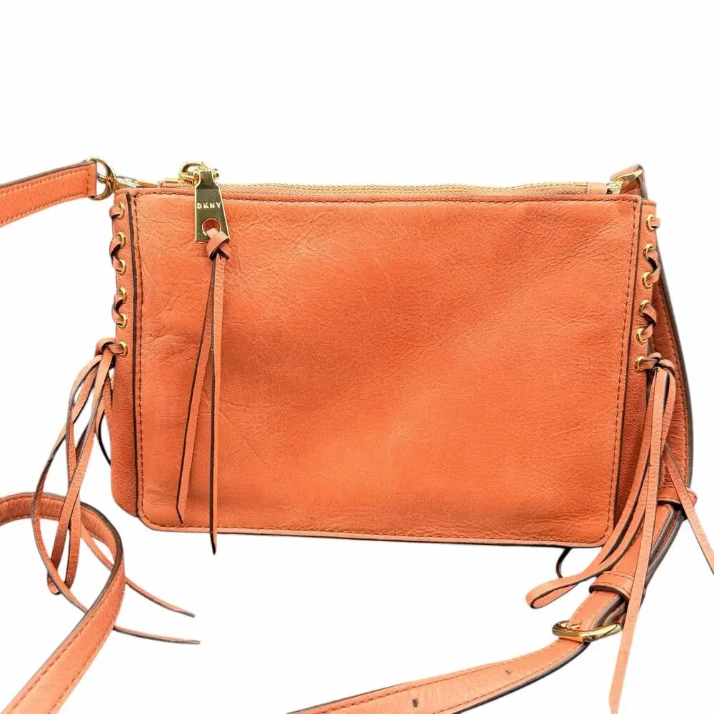 DKNY Coral Leather Crossbody Bag w/ Pockets & Lace-Up Sides